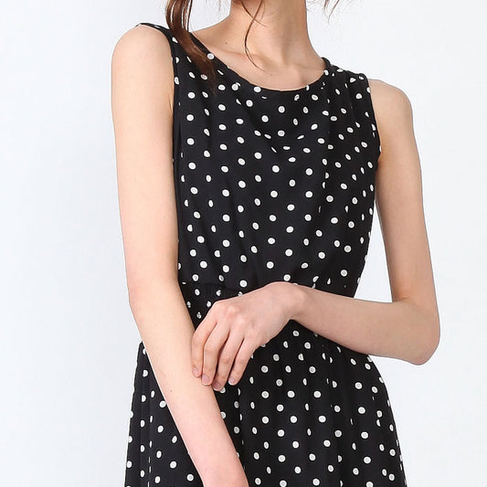 【F(M相当)】ドット柄マキシワンピース(68004)|上品ロング丈×さらり涼やか夏素材