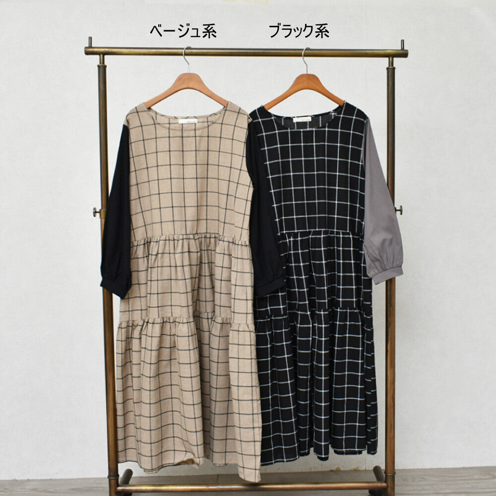 【M】ティアード配色切替フレアワンピース 9625380