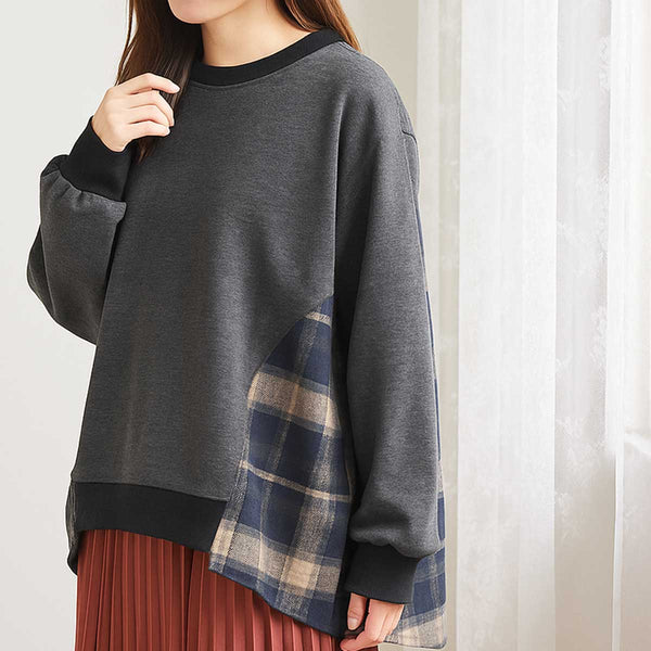 #秋の着回し vol.4 |寒い日もおしゃれに体型カバー！バックスタイルが映える「裏起毛×チェック柄プルオーバー」