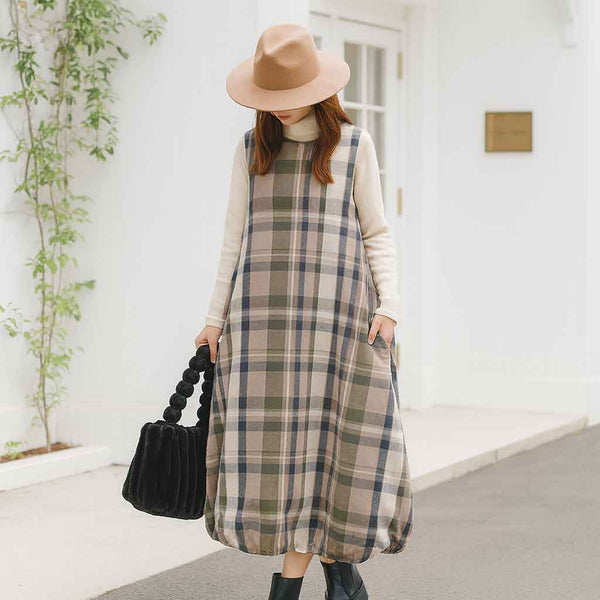 #秋の着回し vol.6 |【体型カバーも叶う】大人可愛いバルーンシルエット！秋冬に映えるチェック柄ワンピース