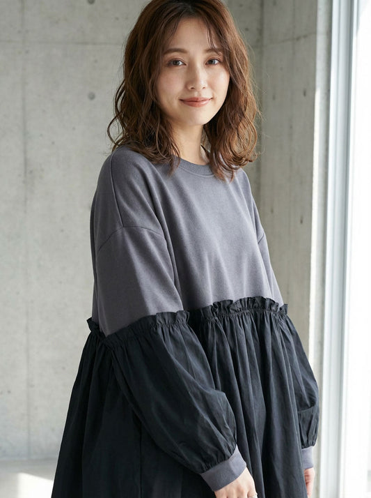 360度どこから見ても美しく。体型を品よくカバーする異素材切替フレアチュニック