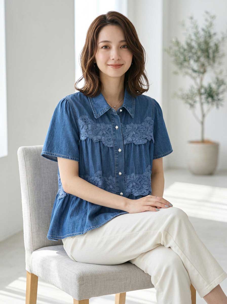 お値下げ　こひな　新品　ネイビー 花柄レース カーディガン 華やかな透け感で魅せる。大人のレイヤードを彩る「花柄刺繍レース