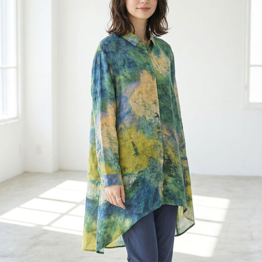 纏うアート。絵画のような鮮やかプリントで魅せる「アシンメトリーロングシャツ」