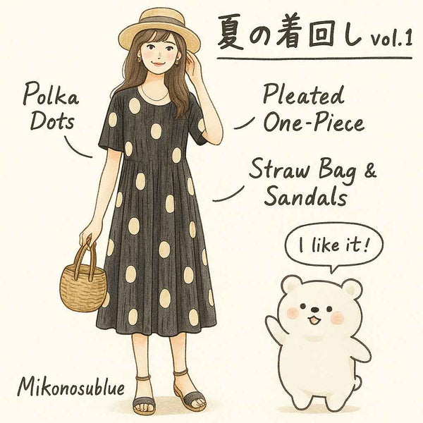 【M〜L】大ドットプリントプリーツワンピース（N82-280）｜大人可愛い×スタイルアップ