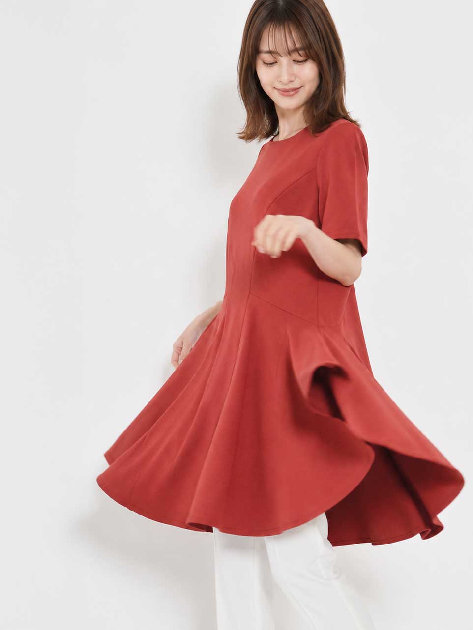 サックフレア ワンピース 半袖 プリンセスライン ストレッチ ゆったり 楽ちん 春夏