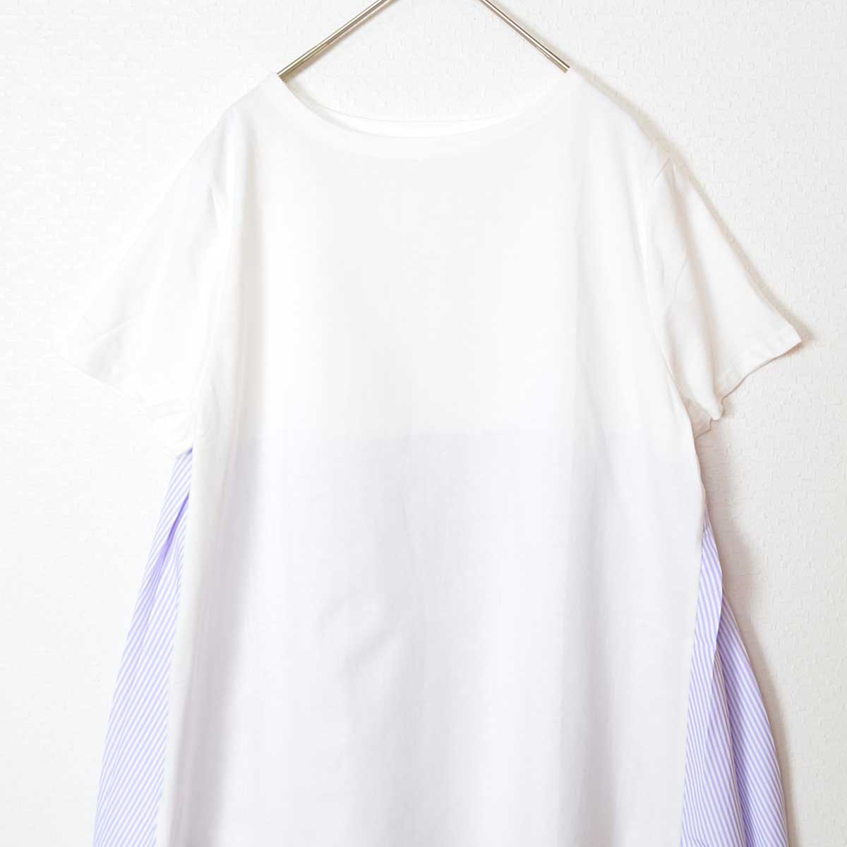 バックプリーツ Tシャツ 半袖 綿100 ゆったり 体型カバー 着痩せ M L