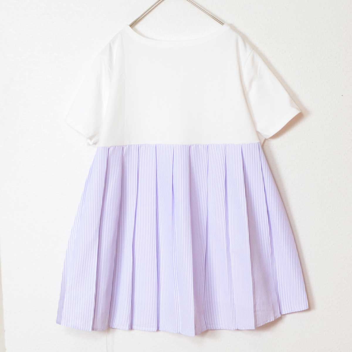 バックプリーツ Tシャツ 半袖 綿100 ゆったり 体型カバー 着痩せ M L