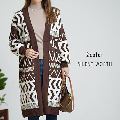 【SALE】【M】エスニック柄ロングニットカーディガン｜SILENT WORTH