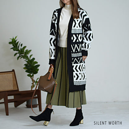 【SALE】【M】エスニック柄ロングニットカーディガン｜SILENT WORTH