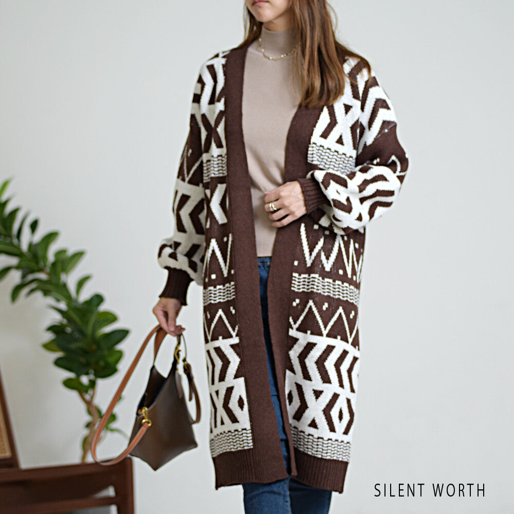 SALE】【M】エスニック柄ロングニットカーディガン｜SILENT WORTH