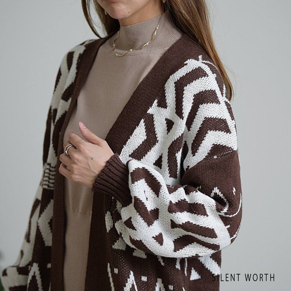 【SALE】【M】エスニック柄ロングニットカーディガン｜SILENT WORTH