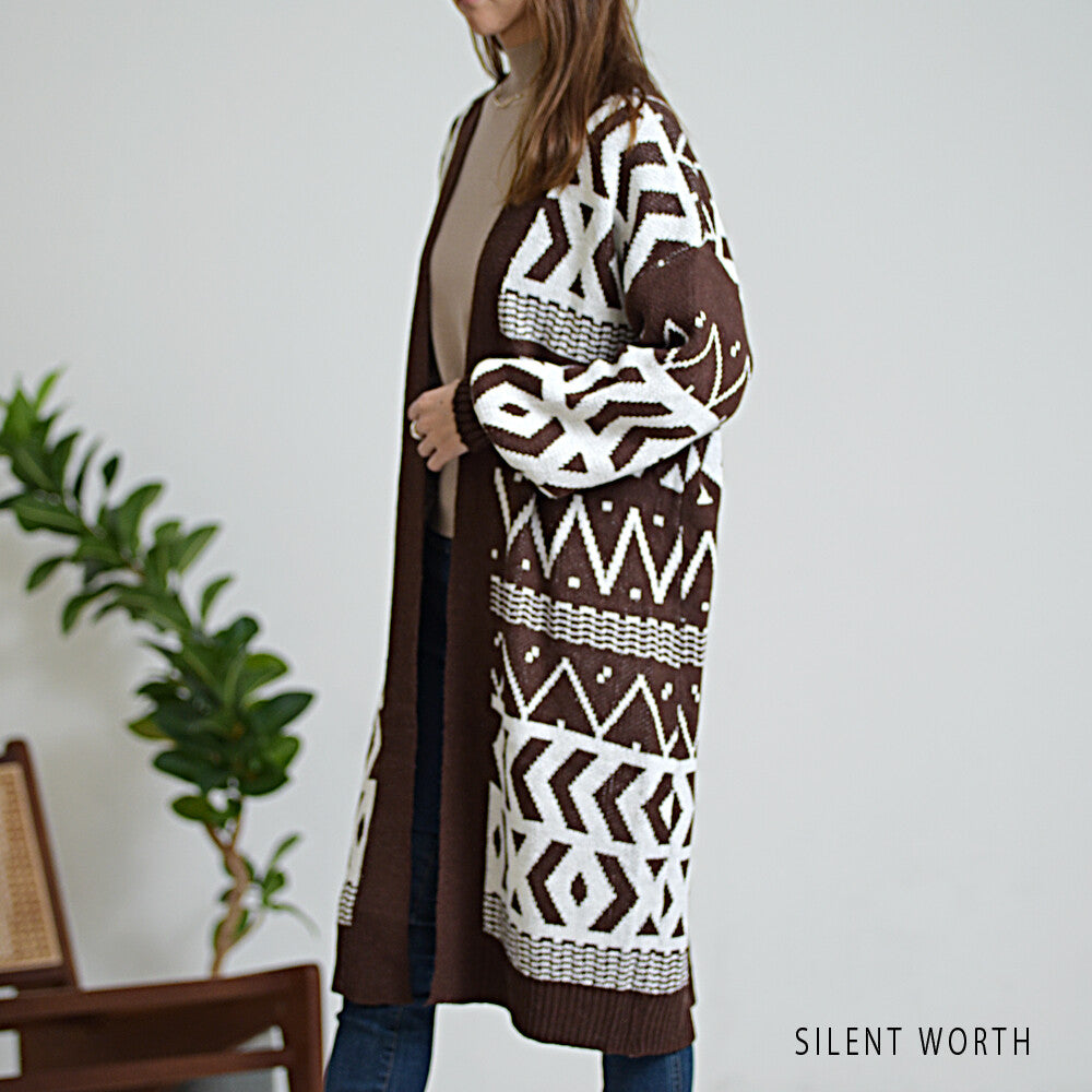 【SALE】【M】エスニック柄ロングニットカーディガン｜SILENT WORTH