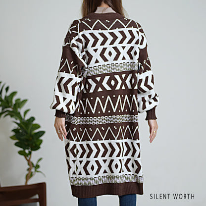 【SALE】【M】エスニック柄ロングニットカーディガン｜SILENT WORTH