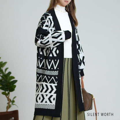 【SALE】【M】エスニック柄ロングニットカーディガン｜SILENT WORTH