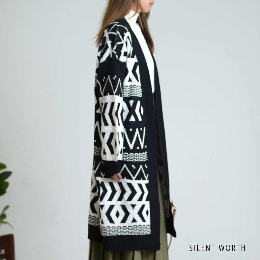 【SALE】【M】エスニック柄ロングニットカーディガン｜SILENT WORTH