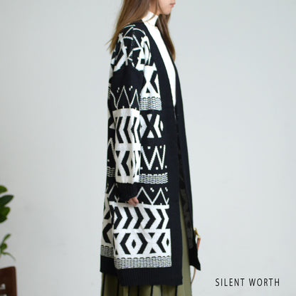 【SALE】【M】エスニック柄ロングニットカーディガン｜SILENT WORTH