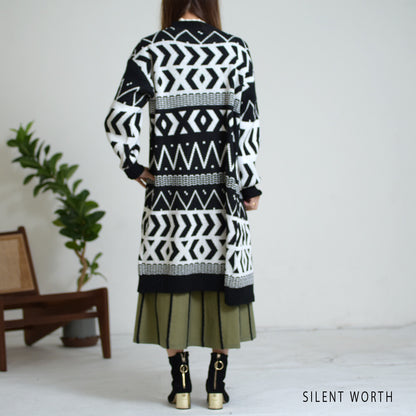 【SALE】【M】エスニック柄ロングニットカーディガン｜SILENT WORTH