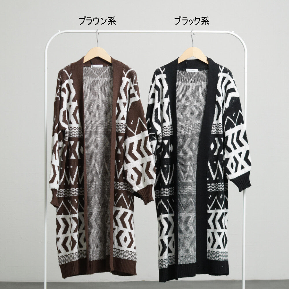 【SALE】【M】エスニック柄ロングニットカーディガン｜SILENT WORTH