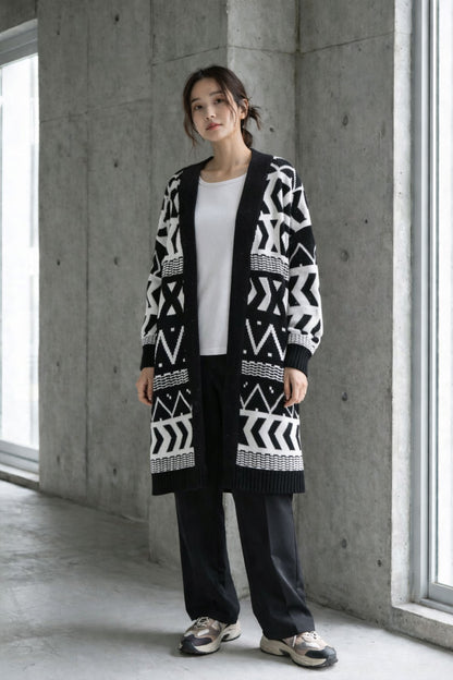 【SALE】【M】エスニック柄ロングニットカーディガン｜SILENT WORTH