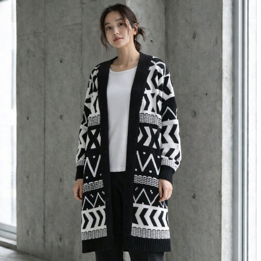 【SALE】【M】エスニック柄ロングニットカーディガン｜SILENT WORTH
