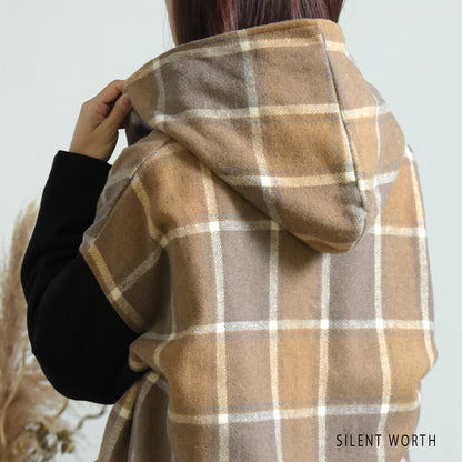 【SALE】【M】起毛チェック柄フードロングコート｜SILENT WORTH