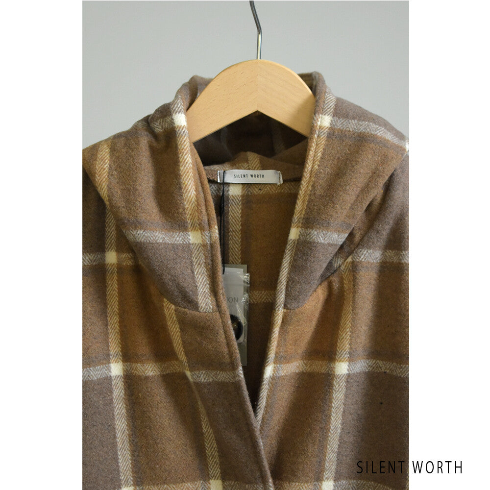 SALE】【M】起毛チェック柄フードロングコート｜SILENT WORTH｜SILENT