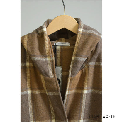 【SALE】【M】起毛チェック柄フードロングコート｜SILENT WORTH
