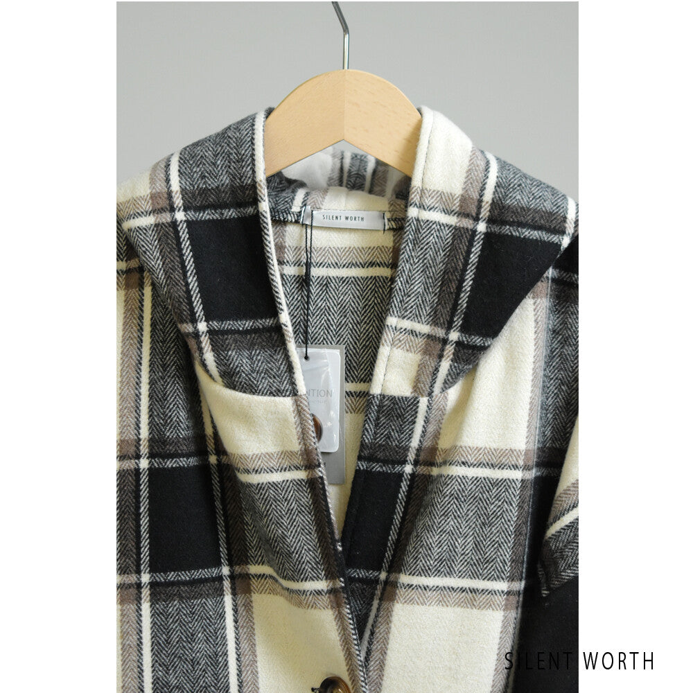 【SALE】【M】起毛チェック柄フードロングコート｜SILENT WORTH