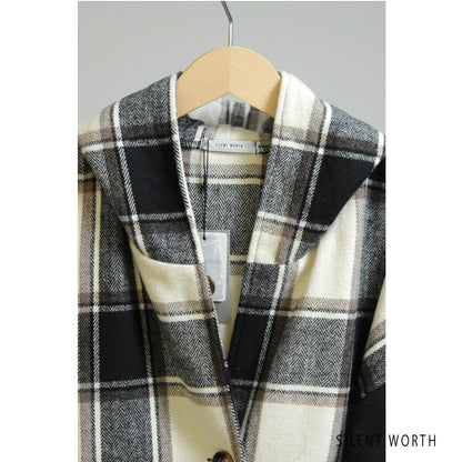 【SALE】【M】起毛チェック柄フードロングコート｜SILENT WORTH