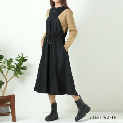 【M】ニット異素材切替ブロッキングワンピース｜立体シルエット・体型カバー・SILENT WORTH N-2569