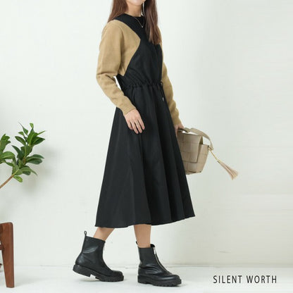 【M】ニット異素材切替ブロッキングワンピース｜立体シルエット・体型カバー・SILENT WORTH N-2569