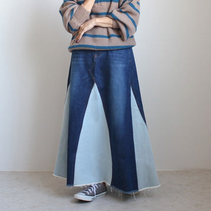 SALE【M/L】リメイク風 デニムスカート ロングスカート デニム スカート （n-5935）