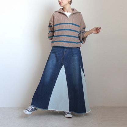 SALE【M/L】リメイク風 デニムスカート ロングスカート デニム スカート （n-5935）