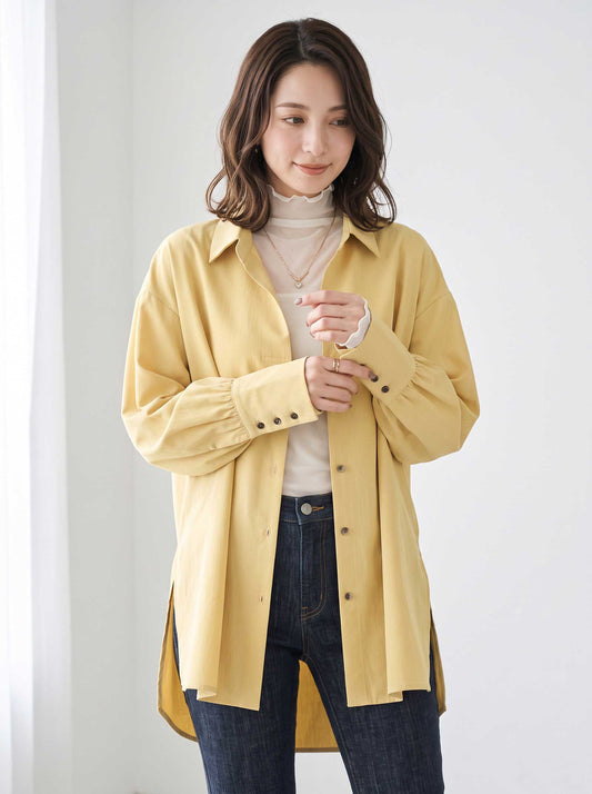 ブラウス チュニック スキッパー シボ ゆったり 体型カバー スリット 長袖 秋冬 L LL
