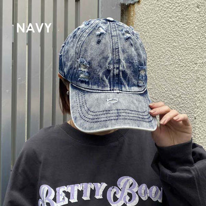 キャップ デニム ダメージ加工 ベースボールキャップ ユニセックス 帽子 ネイビー 春 夏 秋 冬 F