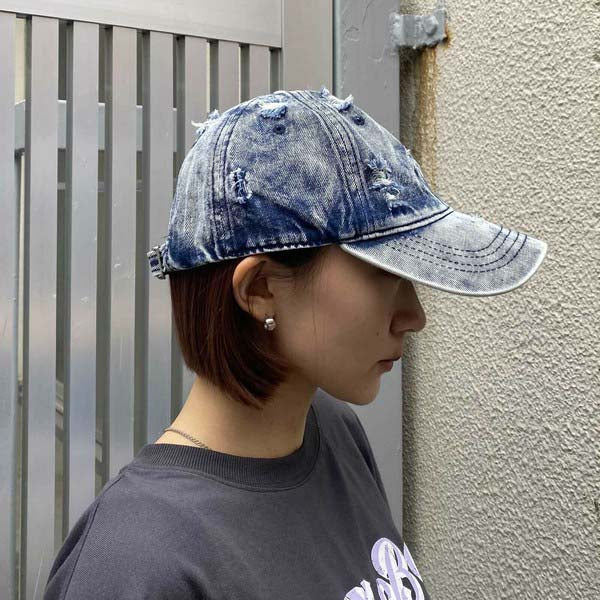 キャップ デニム ダメージ加工 ベースボールキャップ ユニセックス 帽子 ネイビー 春 夏 秋 冬 F
