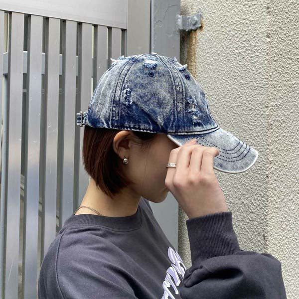 キャップ デニム ダメージ加工 ベースボールキャップ ユニセックス 帽子 ネイビー 春 夏 秋 冬 F