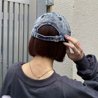 キャップ デニム ダメージ加工 ベースボールキャップ ユニセックス 帽子 ネイビー 春 夏 秋 冬 F