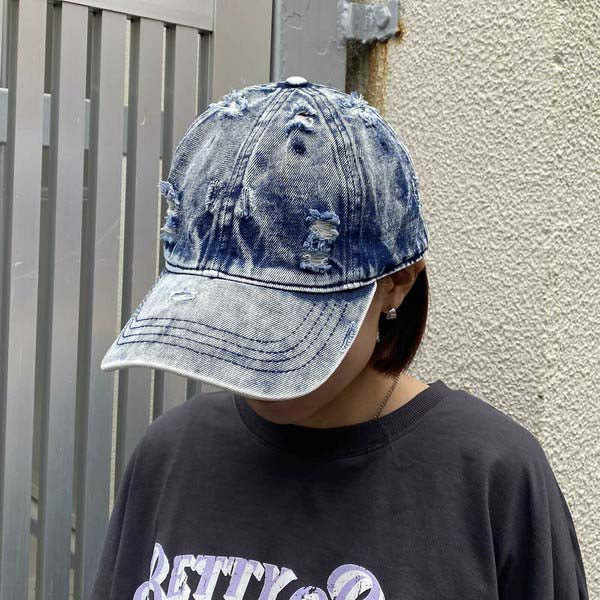 キャップ デニム ダメージ加工 ベースボールキャップ ユニセックス 帽子 ネイビー 春 夏 秋 冬 F