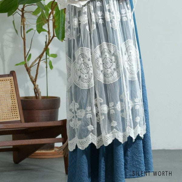 【M】綿混 チュール刺繍レース カーディガン SILENT WORTH｜シアー 上品 体型カバー 羽織り 夏 N-2736