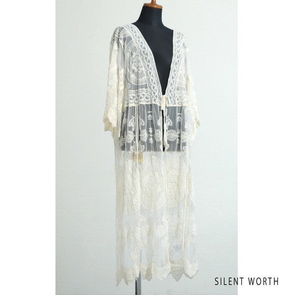 【M】綿混 チュール刺繍レース カーディガン SILENT WORTH｜シアー 上品 体型カバー 羽織り 夏 N-2736