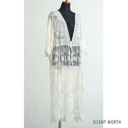【M】綿混 チュール刺繍レース カーディガン SILENT WORTH｜シアー 上品 体型カバー 羽織り 夏 N-2736