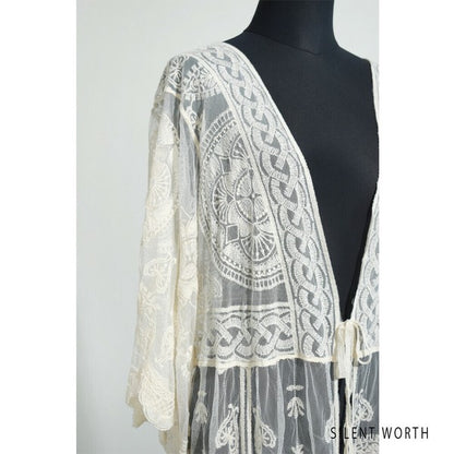 【M】綿混 チュール刺繍レース カーディガン SILENT WORTH｜シアー 上品 体型カバー 羽織り 夏 N-2736