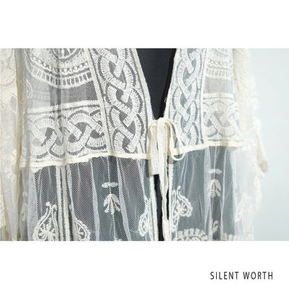 【M】綿混 チュール刺繍レース カーディガン SILENT WORTH｜シアー 上品 体型カバー 羽織り 夏 N-2736