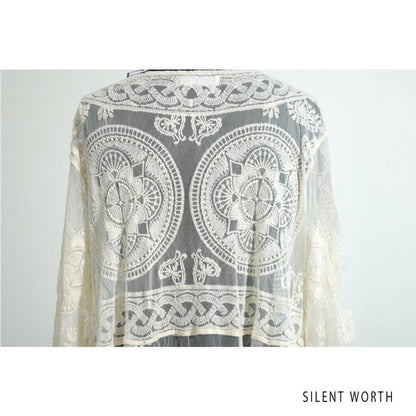 【M】綿混 チュール刺繍レース カーディガン SILENT WORTH｜シアー 上品 体型カバー 羽織り 夏 N-2736