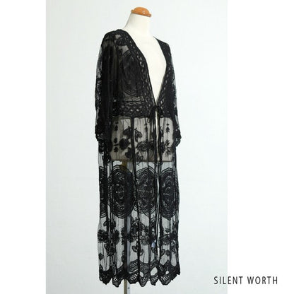 【M】綿混 チュール刺繍レース カーディガン SILENT WORTH｜シアー 上品 体型カバー 羽織り 夏 N-2736