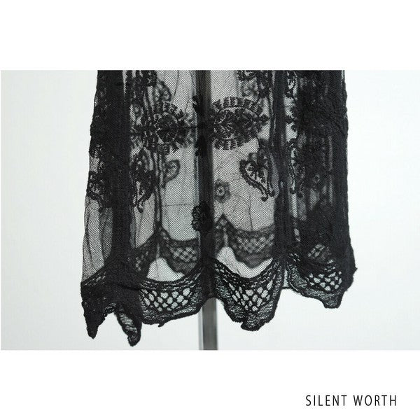 【M】綿混 チュール刺繍レース カーディガン SILENT WORTH｜シアー 上品 体型カバー 羽織り 夏 N-2736
