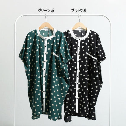 【M】ランダムドット柄ビッグシルエットシャツ｜配色前立てがアクセント・軽やか羽織に◎・C-3059