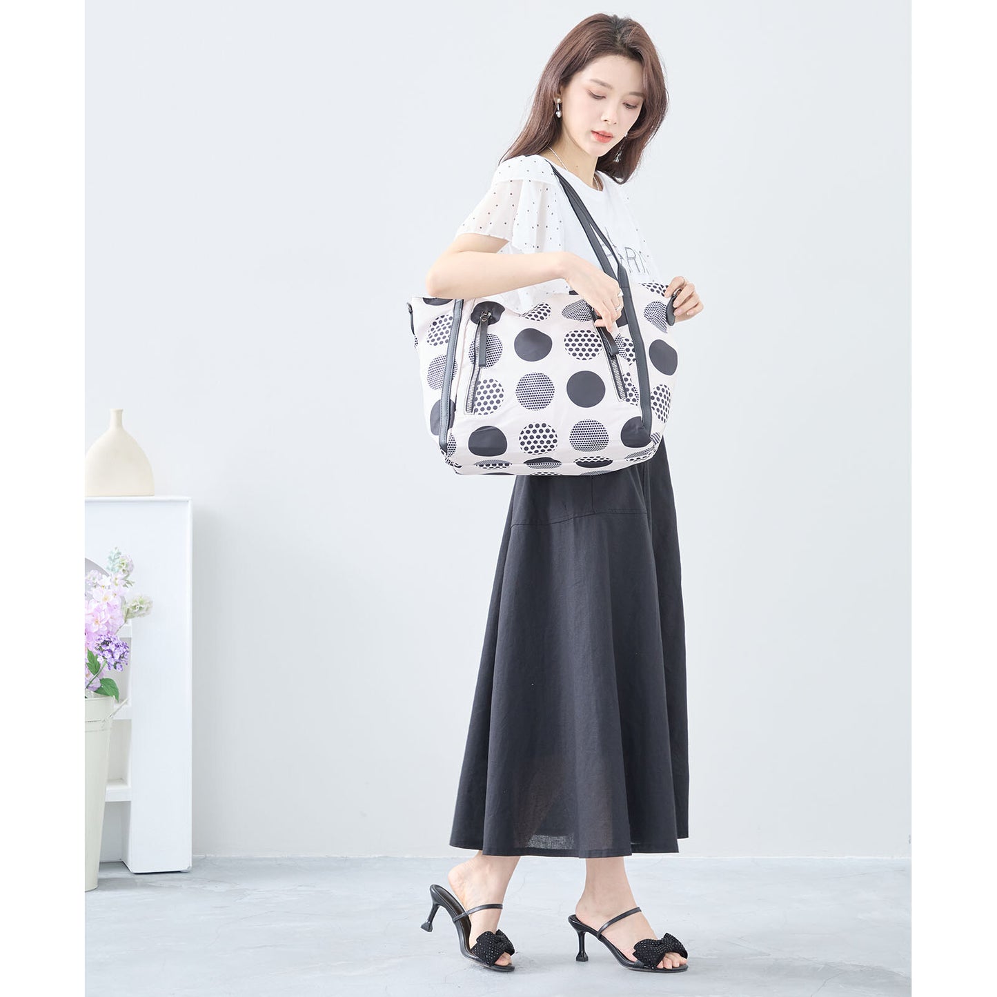 ランダム大ドット ハンド トート バッグ BAG (C39-393)