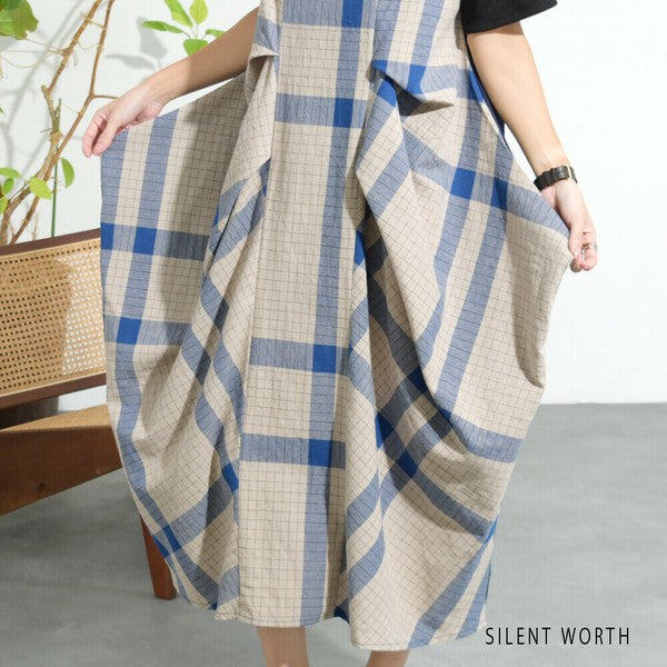 【Mサイズ】綿混チェック柄・タックデザインワンピース｜大人カジュアル・体型カバー・SILENT WORTH C-3086